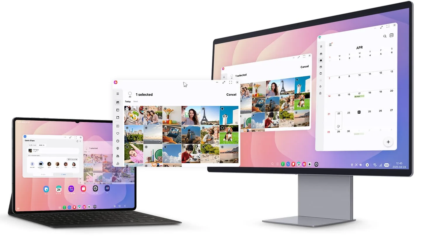 Image officielle d’une tablette Galaxy étendant Samsung DeX vers un moniteur
