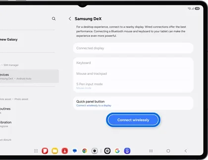Samsung DeX kabellos settings on a Galaxy device